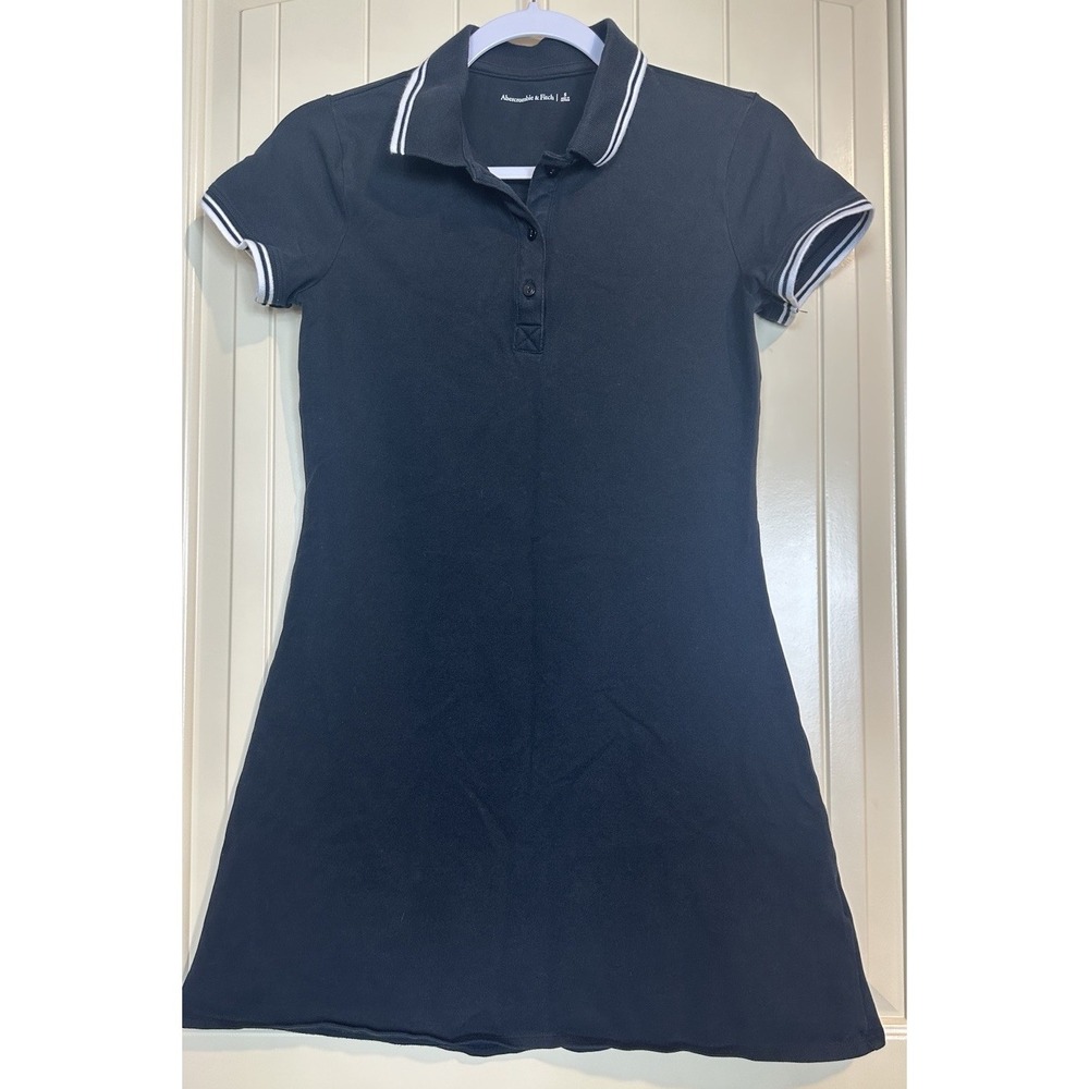 Abercrombie & Fitch navy blue polo shirt knit dress sz S preppy school girl GUC